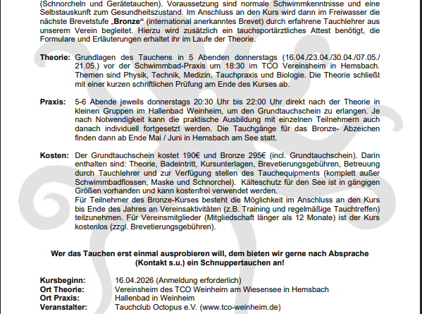 neuer Tauchkurs 2026